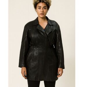 BOSS Womens Black Leather Jacket Women's Moto Style Zipper Pockets Size L